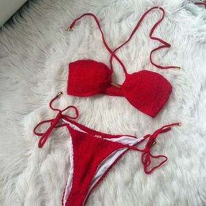 Red Shirred Bikini Bottoms